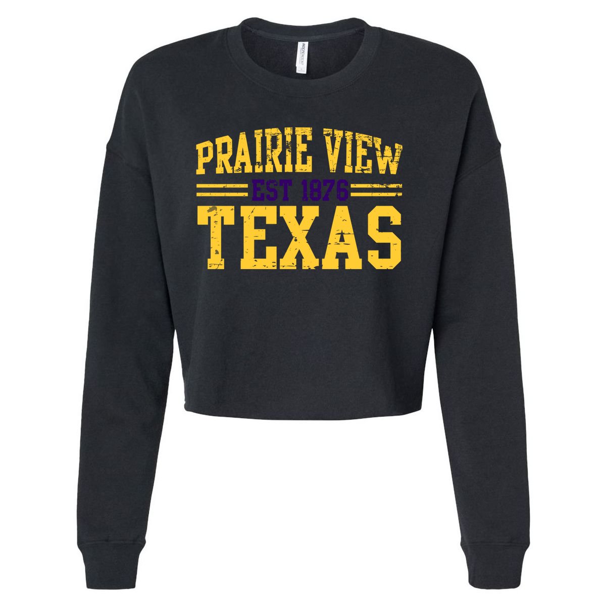 Prairie View Texas, Prairie Gift, Distressed Text Cropped Pullover Crew