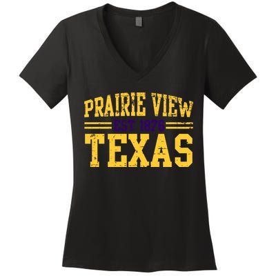Prairie View Texas, Prairie Gift, Distressed Text Women's V-Neck T-Shirt