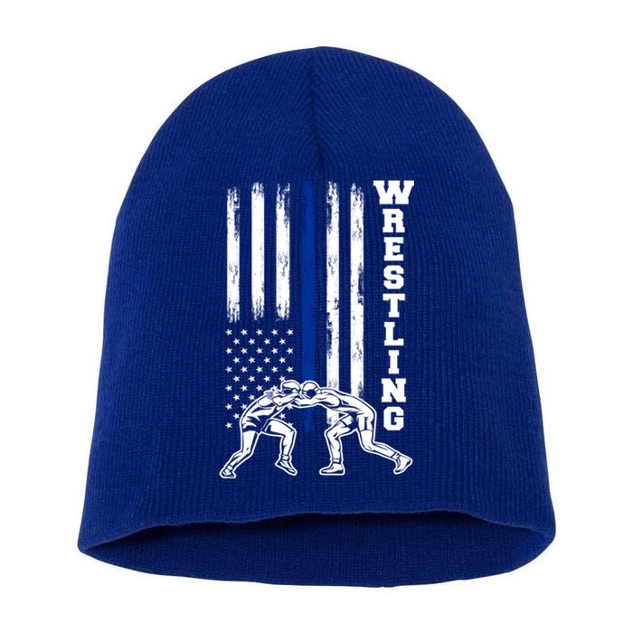 Patriotic Vintage Usa American Flag Wrestler Wrestling Cool Gift Short Acrylic Beanie