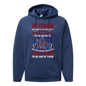 Proud Veteran Us Flag Memorial Day 4th Of July Veteran's Day Meaningful Gift Performance Fleece Hoodie