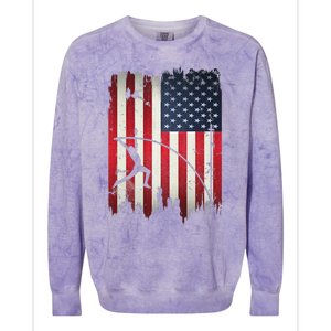 Pole Vault USA American Flag 4th of July Jump Sports Gift Colorblast Crewneck Sweatshirt