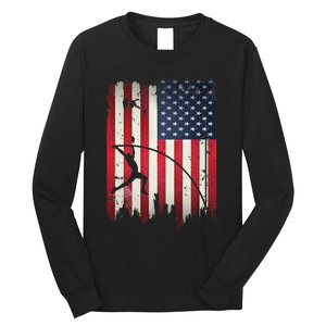 Pole Vault USA American Flag 4th of July Jump Sports Gift Long Sleeve Shirt