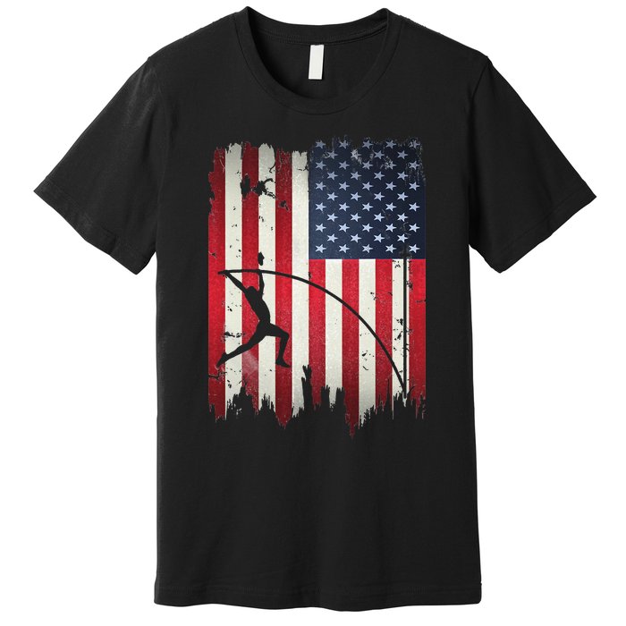 Pole Vault USA American Flag 4th of July Jump Sports Gift Premium T-Shirt