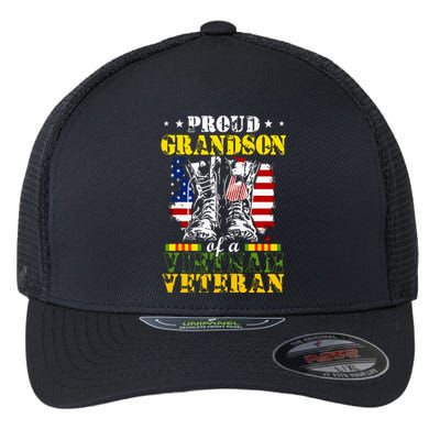 Proud Vietnam Veteran Grandson Raised By My Hero Flexfit Unipanel Trucker Cap