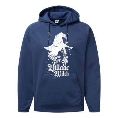 Pagan Vintage Village Witch Cool Gift Performance Fleece Hoodie