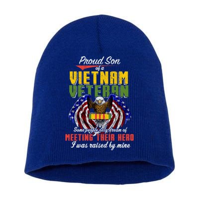 Proud Vietnam Veteran Son Raised By My Hero Veteran Day Funny Gift Short Acrylic Beanie