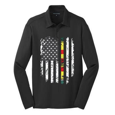 Proud Vietnam Veteran Us Flag Ribbon Father Gift Silk Touch Performance Long Sleeve Polo