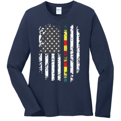 Proud Vietnam Veteran Us Flag Ribbon Father Gift Ladies Long Sleeve Shirt