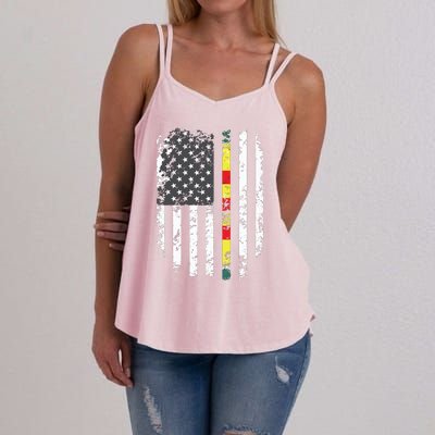 Proud Vietnam Veteran Us Flag Ribbon Father Gift Women's Strappy Tank