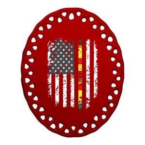 Proud Vietnam Veteran Us Flag Ribbon Father Gift Ceramic Oval Ornament