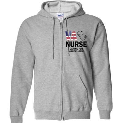 Patriotic Veterans Va Nurse Va Nurse Caring For AmericanS Heroes Full Zip Hoodie