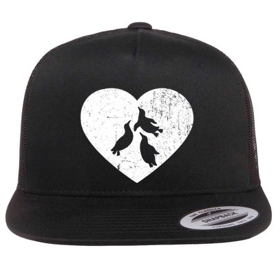 Penguin Vintage White Heart Animal Lover Valentines Day Gift Flatbill Hat