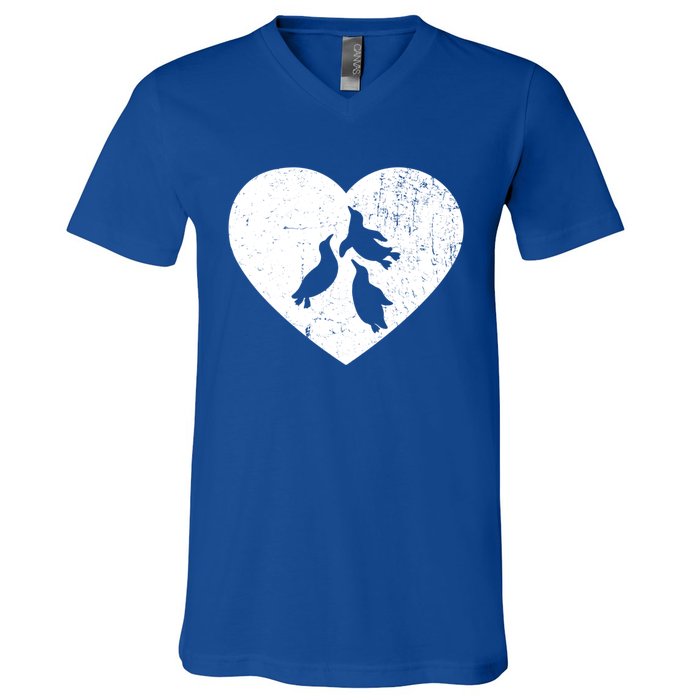 Penguin Vintage White Heart Animal Lover Valentines Day Gift V-Neck T-Shirt