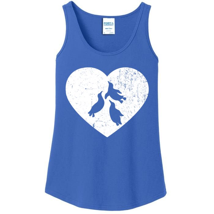 Penguin Vintage White Heart Animal Lover Valentines Day Gift Ladies Essential Tank