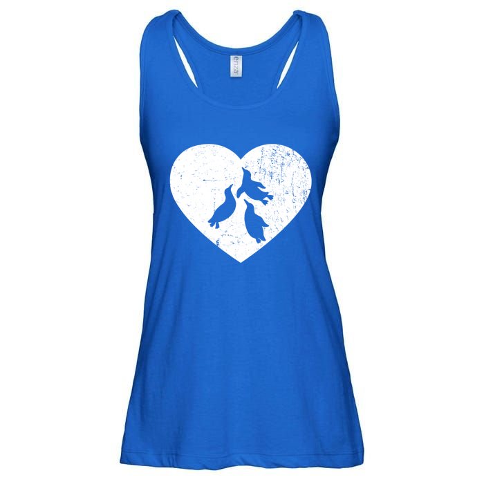 Penguin Vintage White Heart Animal Lover Valentines Day Gift Ladies Essential Flowy Tank