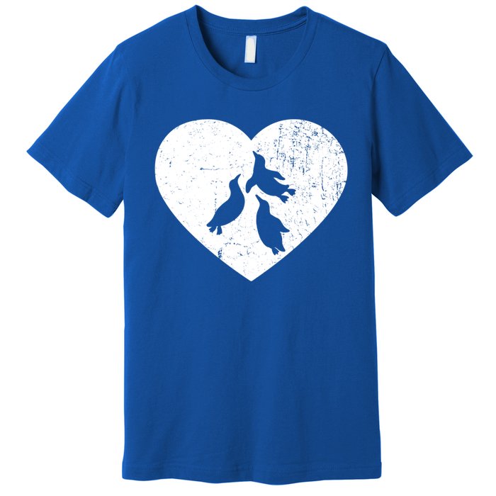 Penguin Vintage White Heart Animal Lover Valentines Day Gift Premium T-Shirt