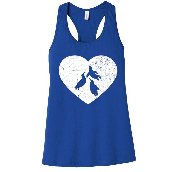 Penguin Vintage White Heart Animal Lover Valentines Day Gift Women's Racerback Tank