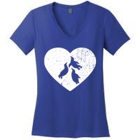 Penguin Vintage White Heart Animal Lover Valentines Day Gift Women's V-Neck T-Shirt