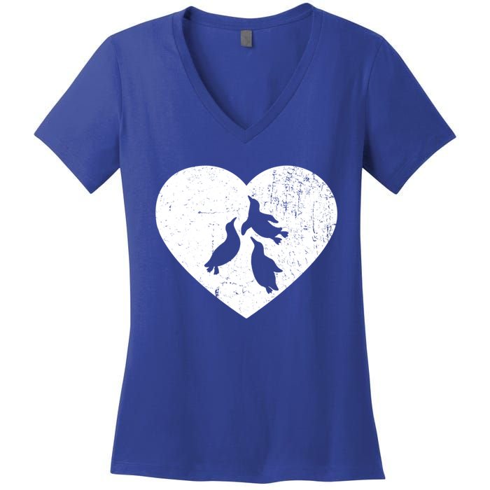 Penguin Vintage White Heart Animal Lover Valentines Day Gift Women's V-Neck T-Shirt