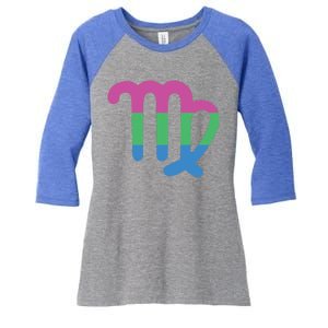 Polysexual Virgo Zodiac Sign Polysexual Pride Flag Gift Women's Tri-Blend 3/4-Sleeve Raglan Shirt