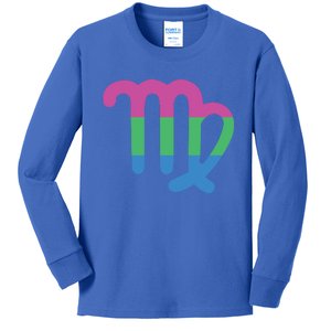 Polysexual Virgo Zodiac Sign Polysexual Pride Flag Gift Kids Long Sleeve Shirt