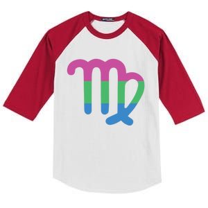 Polysexual Virgo Zodiac Sign Polysexual Pride Flag Gift Kids Colorblock Raglan Jersey