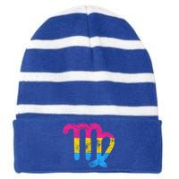 Pansexual Virgo Zodiac Sign Vintage Pansexual Pride Flag Gift Striped Beanie with Solid Band