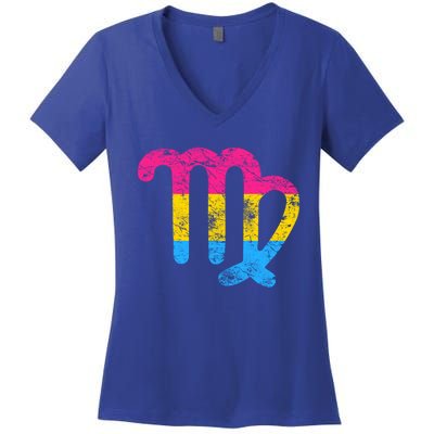 Pansexual Virgo Zodiac Sign Vintage Pansexual Pride Flag Gift Women's V-Neck T-Shirt