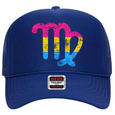 Pansexual Virgo Zodiac Sign Vintage Pansexual Pride Flag Meaningful Gift High Crown Mesh Back Trucker Hat