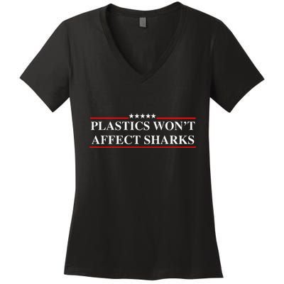 Plastics Won’T Affect Sharks Trump Marine Concerns Funny Women's V-Neck T-Shirt