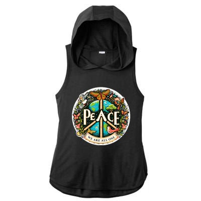 Peace We Are All One Ladies PosiCharge Tri-Blend Wicking Draft Hoodie Tank