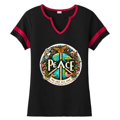 Peace We Are All One Ladies Halftime Notch Neck Tee