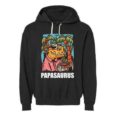 Papasaurus With A Dinosaur For Father's Day Cute Gift Garment-Dyed Fleece Hoodie