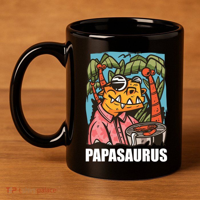 Papasaurus With A Dinosaur For Father's Day Cute Gift 11oz C Handle Ceramic Mug