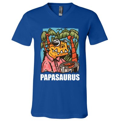 Papasaurus With A Dinosaur For Father's Day Cute Gift V-Neck T-Shirt
