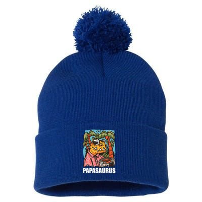 Papasaurus With A Dinosaur For Father's Day Cute Gift Pom Pom 12in Knit Beanie