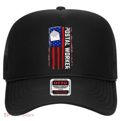 Postal Worker American Flag Patriotic Postman Rural Carrier High Crown Mesh Back Trucker Hat