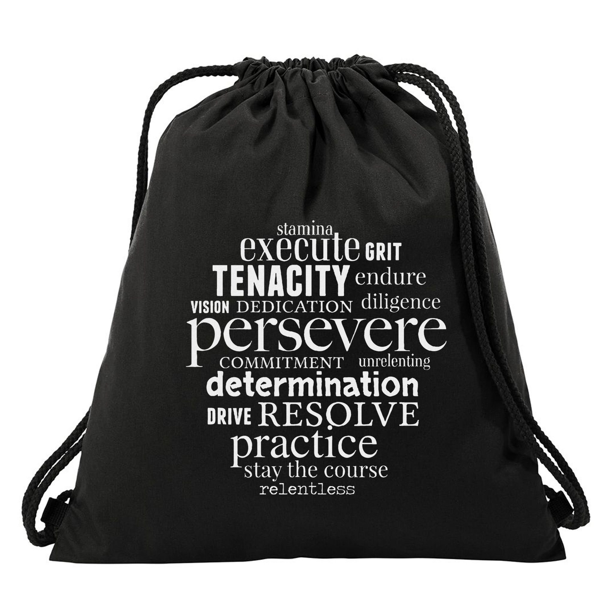 Persevere Word Art Strong Achievers Inspirational Drawstring Bag