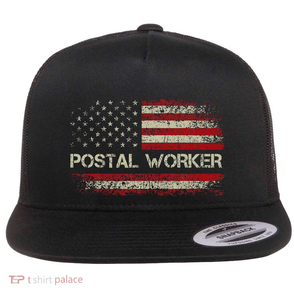 Postal Worker American Flag Us Postal Service Flat Bill Trucker Hat