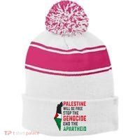 Palestine Will Be Free Stop The Genocide End The Apartheid Stripe Pom Pom Beanie