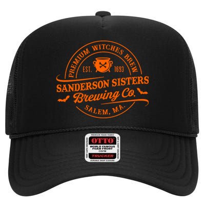 Premium Witches Brew Est 1963 Sanderson Sisters Brewing Co Halloween Costume High Crown Mesh Back Trucker Hat