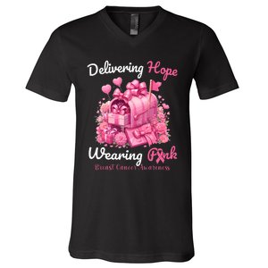 Postal Worker Breast Cancer Awareness October We Wear V-Neck T-Shirt