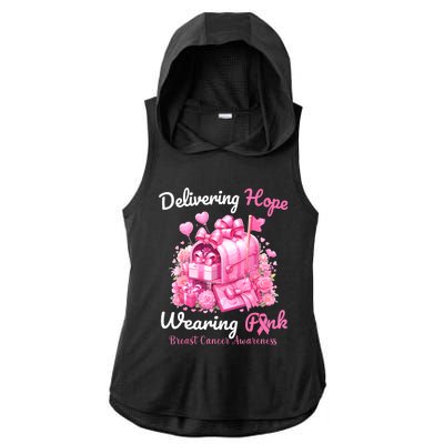 Postal Worker Breast Cancer Awareness October We Wear Ladies PosiCharge Tri-Blend Wicking Draft Hoodie Tank