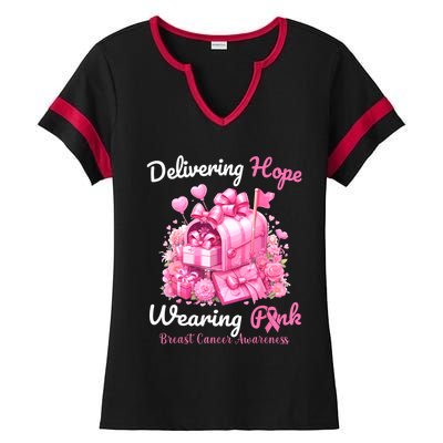 Postal Worker Breast Cancer Awareness October We Wear Ladies Halftime Notch Neck Tee