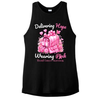 Postal Worker Breast Cancer Awareness October We Wear Ladies PosiCharge Tri-Blend Wicking Tank