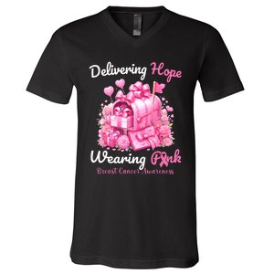 Postal Worker Breast Cancer Awareness October We Wear V-Neck T-Shirt