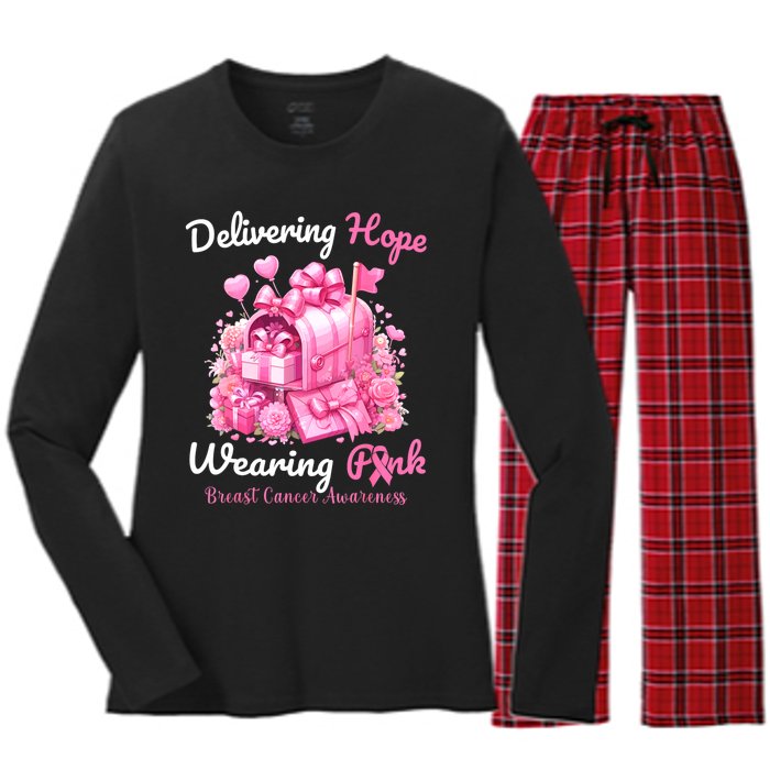 Postal Worker Breast Cancer Awareness October We Wear Women's Long Sleeve Flannel Pajama Set 