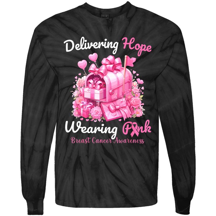 Postal Worker Breast Cancer Awareness October We Wear Tie-Dye Long Sleeve Shirt