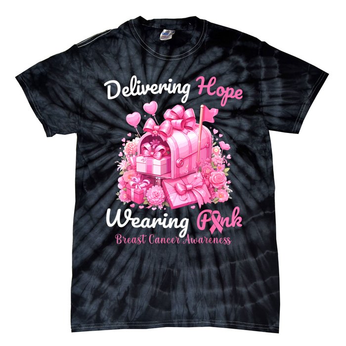 Postal Worker Breast Cancer Awareness October We Wear Tie-Dye T-Shirt