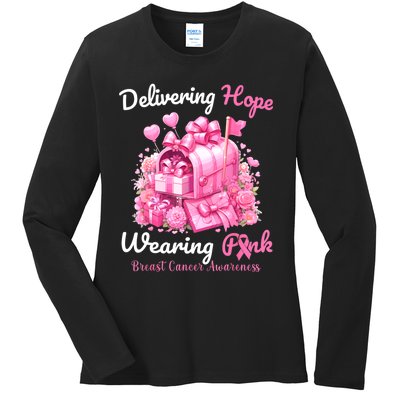 Postal Worker Breast Cancer Awareness October We Wear Ladies Long Sleeve Shirt